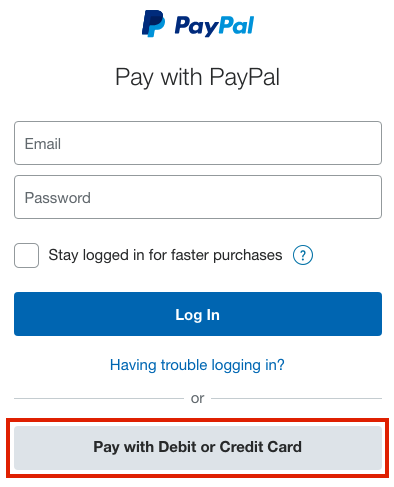 Pay with Debit or Credit Card Paypal